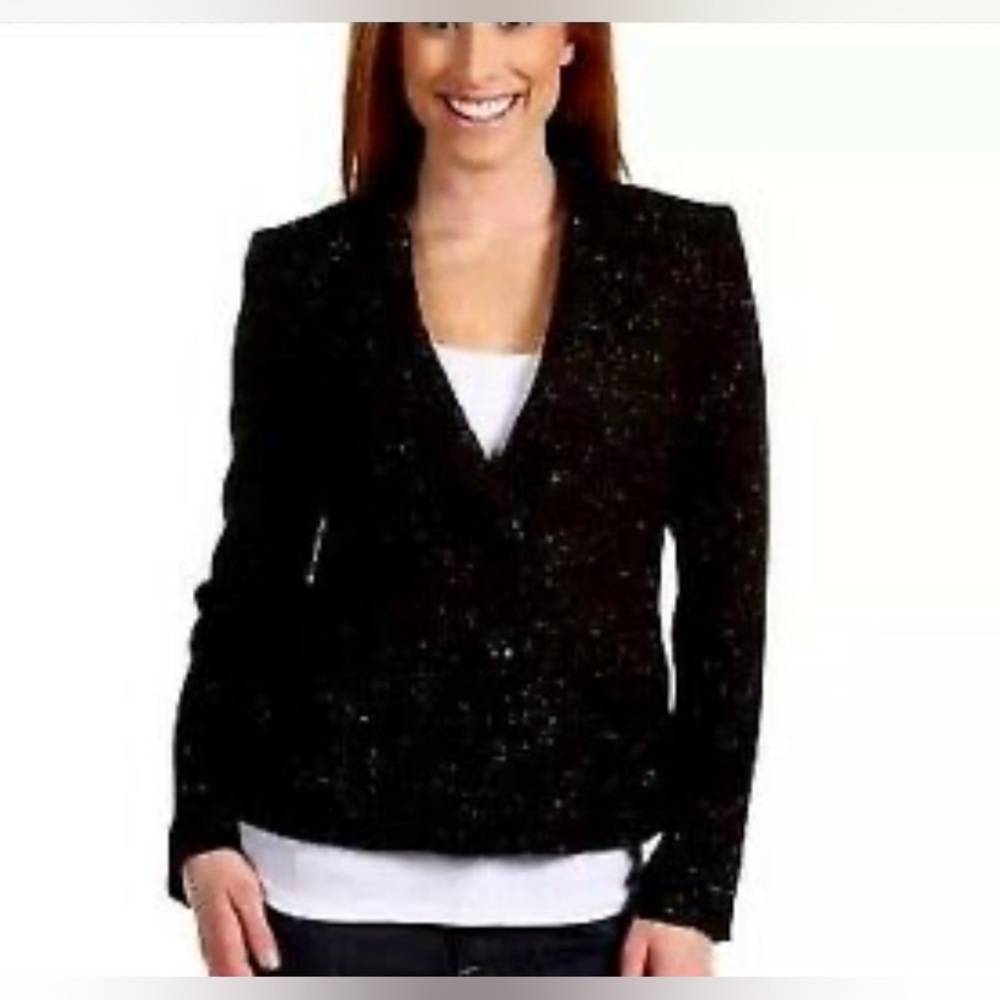 Anne Klein AK Black Silver Sparkle Blazer Jacket Size 8P